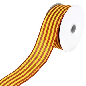 Autumn Cabana Stripes Faux Linen Wired Ribbon, 10-yard, Dark Orange/Yellow