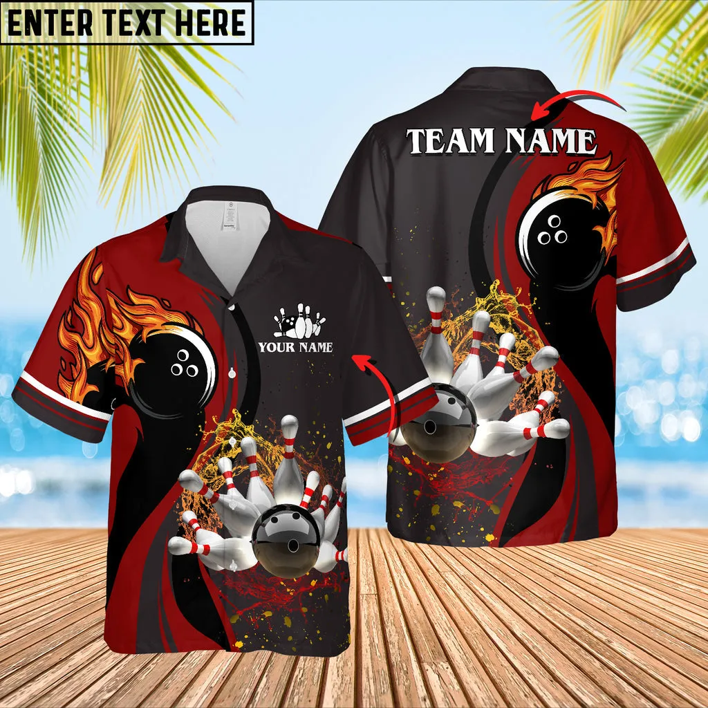 Bowling And Pins Water Flow Multicolor Option Customized Name Team Hawaiian Shirt