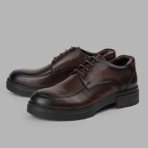 ‏BRIO Genuine Leather Moc Toe Derbys – Brown