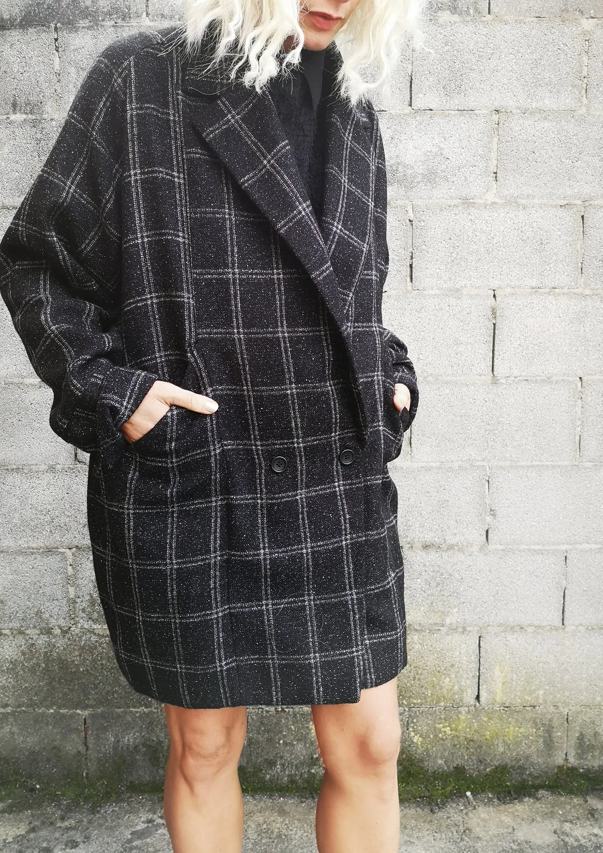 COAT TWEED - black/white