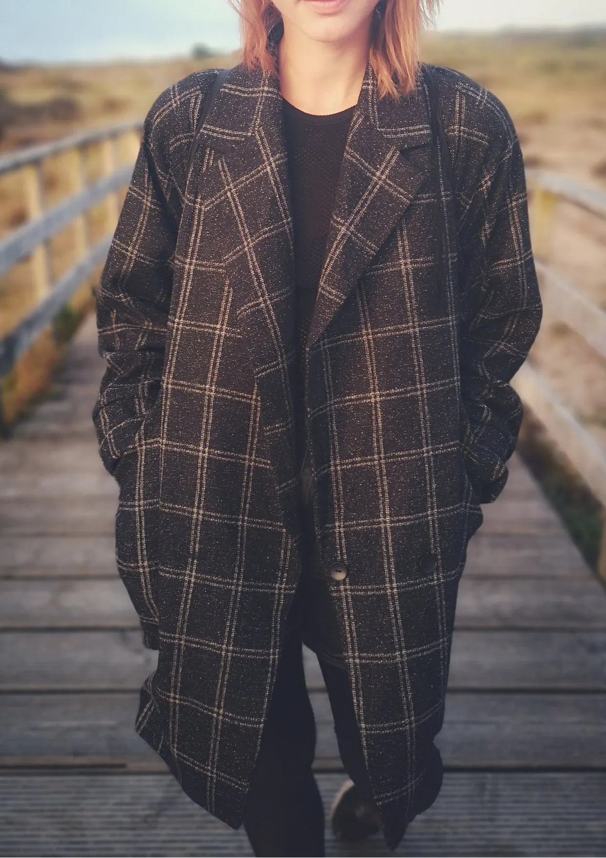 COAT TWEED - black/white