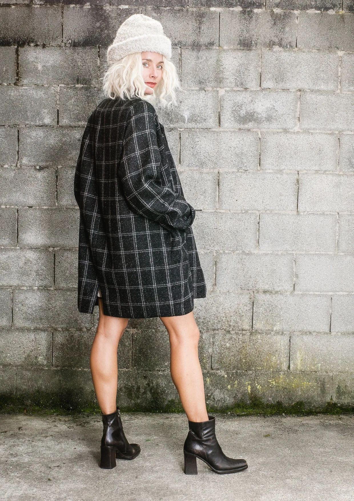 COAT TWEED - black/white