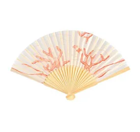 Coral Silk Wedding Fan - (Pack of 6)