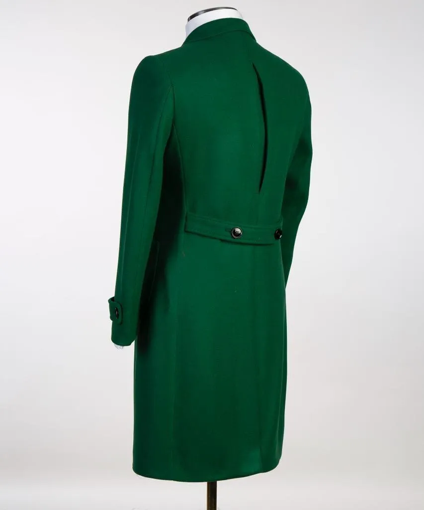 Double-Breasted Green Long Coat