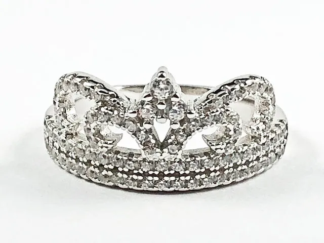 Elegant Crown Shape & Design CZ Silver Ring