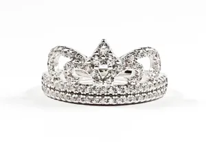 Elegant Crown Shape & Design CZ Silver Ring