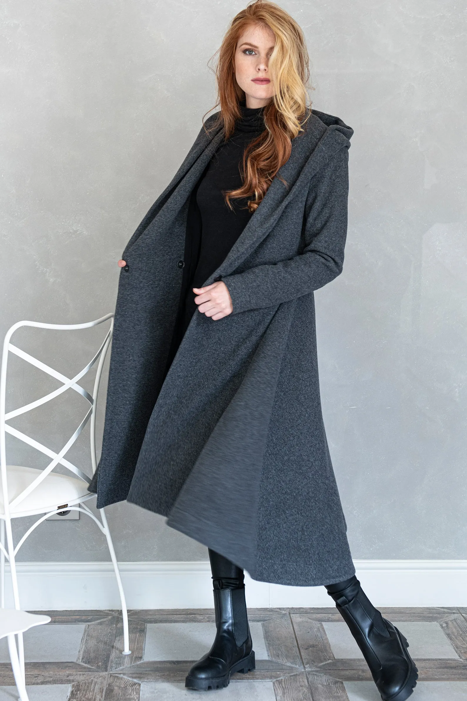 Elegant Hooded Wool Coat