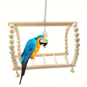 Fun  Durable Wooden Bird Swing with Hanging Bell