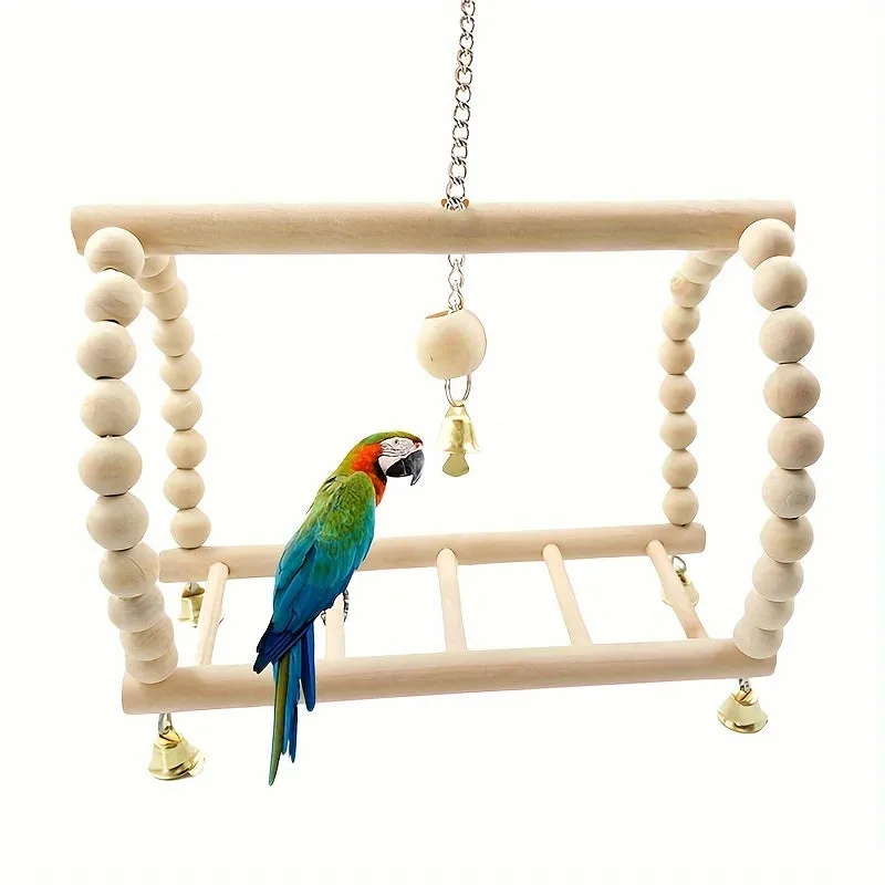 Fun  Durable Wooden Bird Swing with Hanging Bell