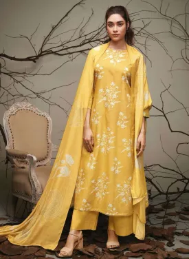 Ganga Pure Cotton Yellow Printed Ladies Unstitched Suit Dress Material