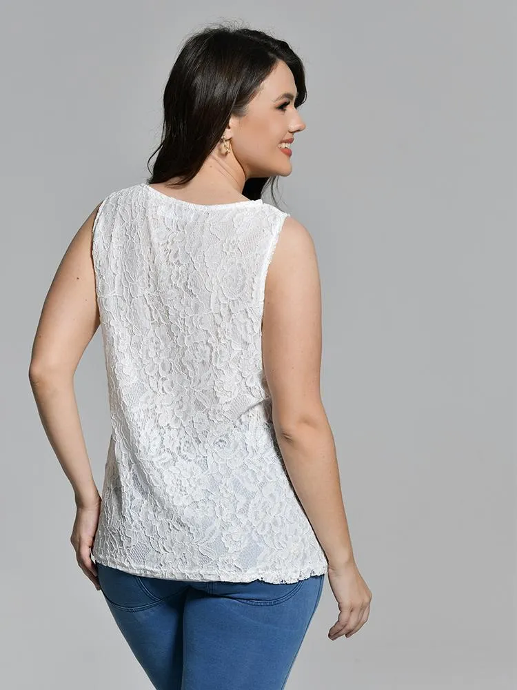 Hollow Out Lace Neck Top