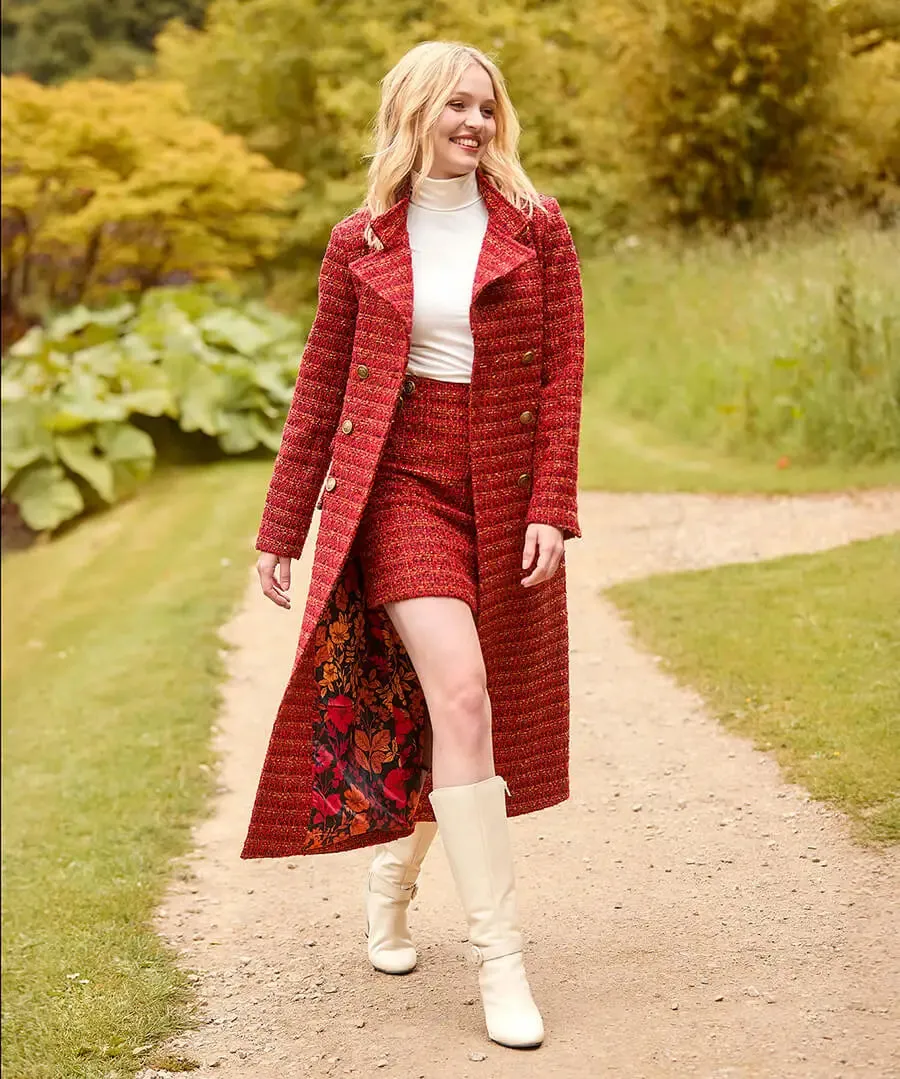 Joe Browns 12 Burnt Orange Maya Tweed Maxi Coat