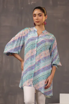 Light Blue Printed Crepe Silk Top