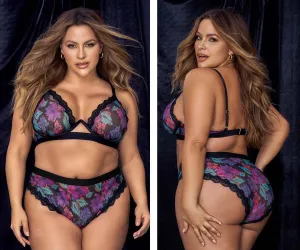 Mapale 8771X Curvy Size Two Piece Lingerie Set Color Dream Flower Print