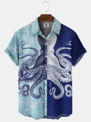 Men's Beach Octopus Print Short Sleeve hawaiian Shirt