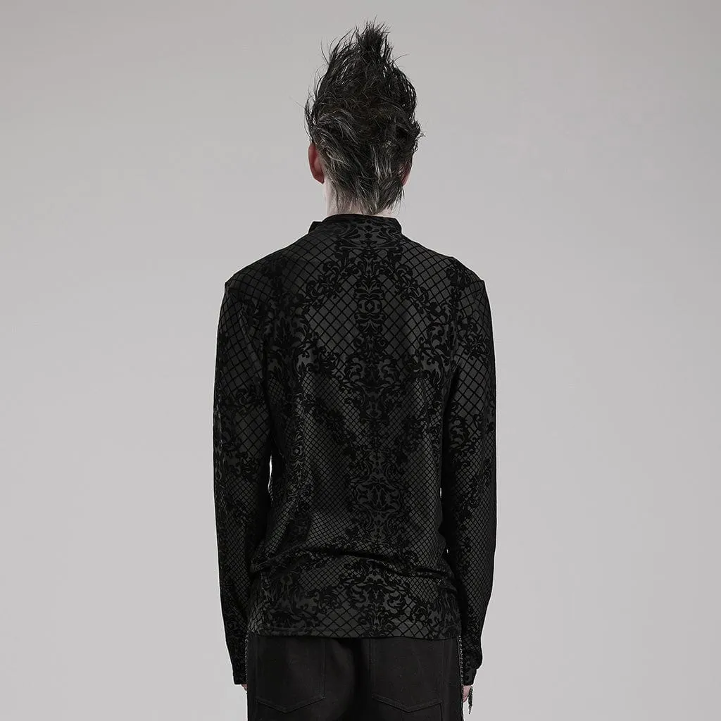 Men's Gothic Small High Collar Flocking Printed Shirt