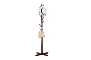 Modern Wooden Cross Base Stand Coat Hat Rack-Brown