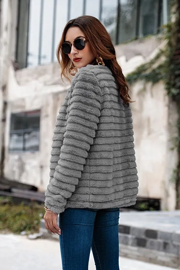 Plain Elegant Faux Fur Coat