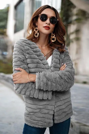 Plain Elegant Faux Fur Coat