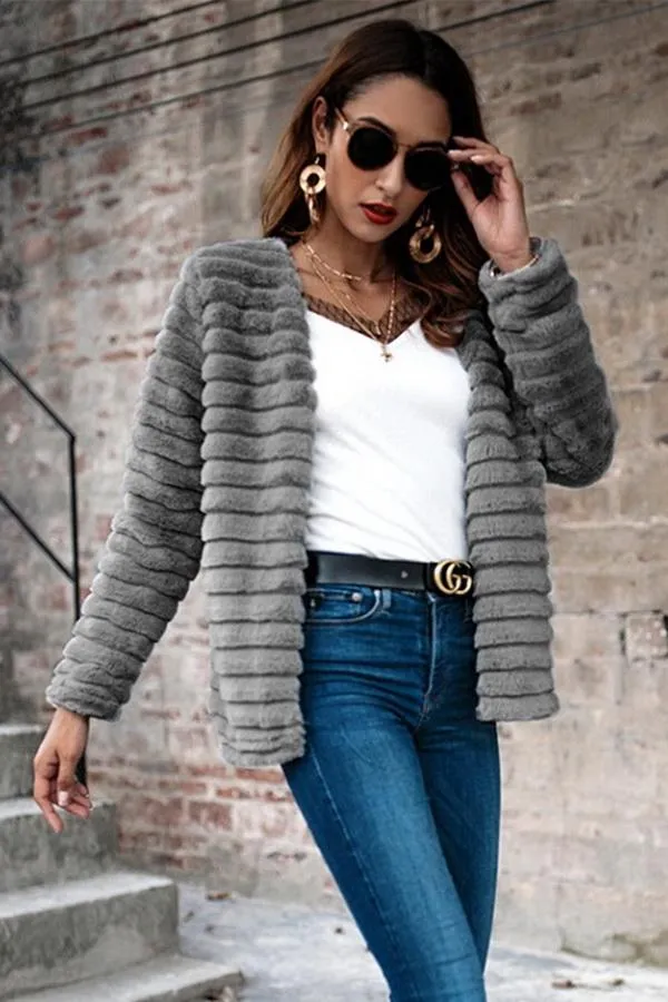 Plain Elegant Faux Fur Coat