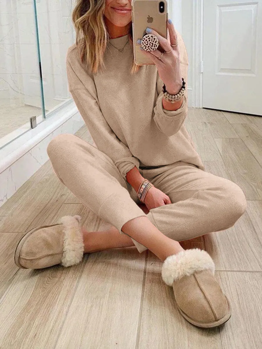 Simple Comfortable Casual Loose Soft Comfortable Top Pants Knitted Suit