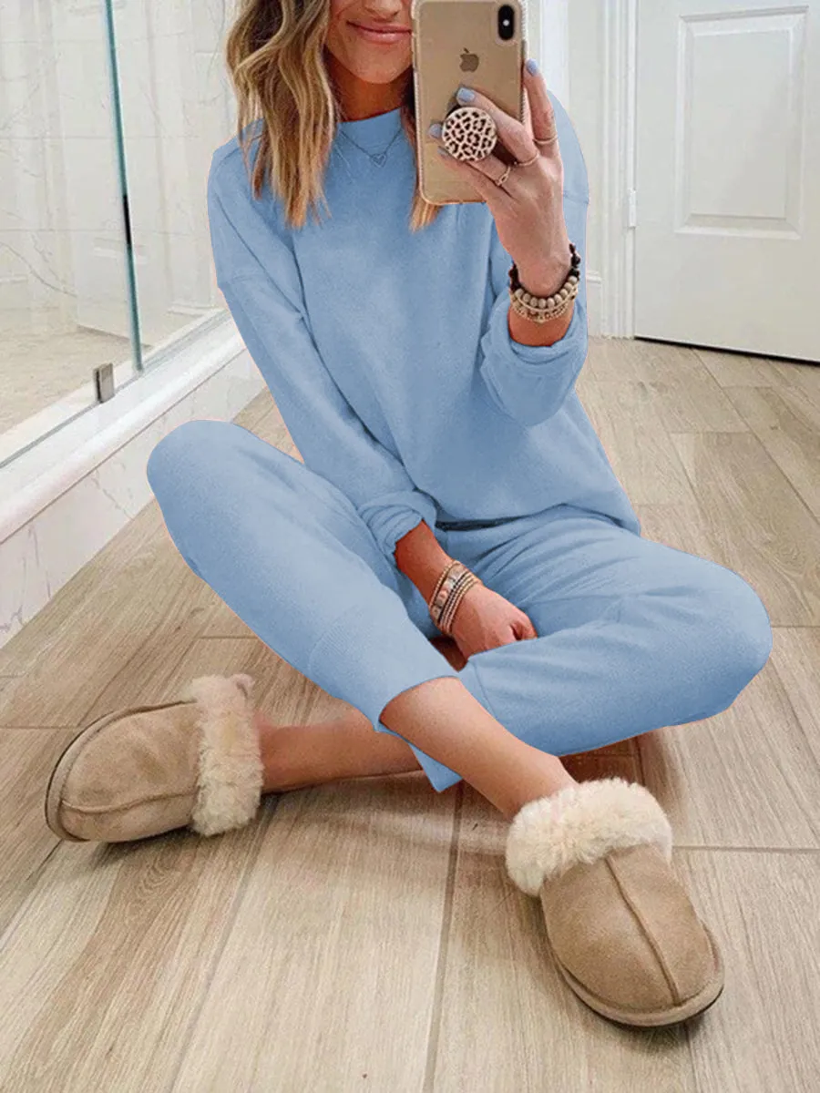 Simple Comfortable Casual Loose Soft Comfortable Top Pants Knitted Suit