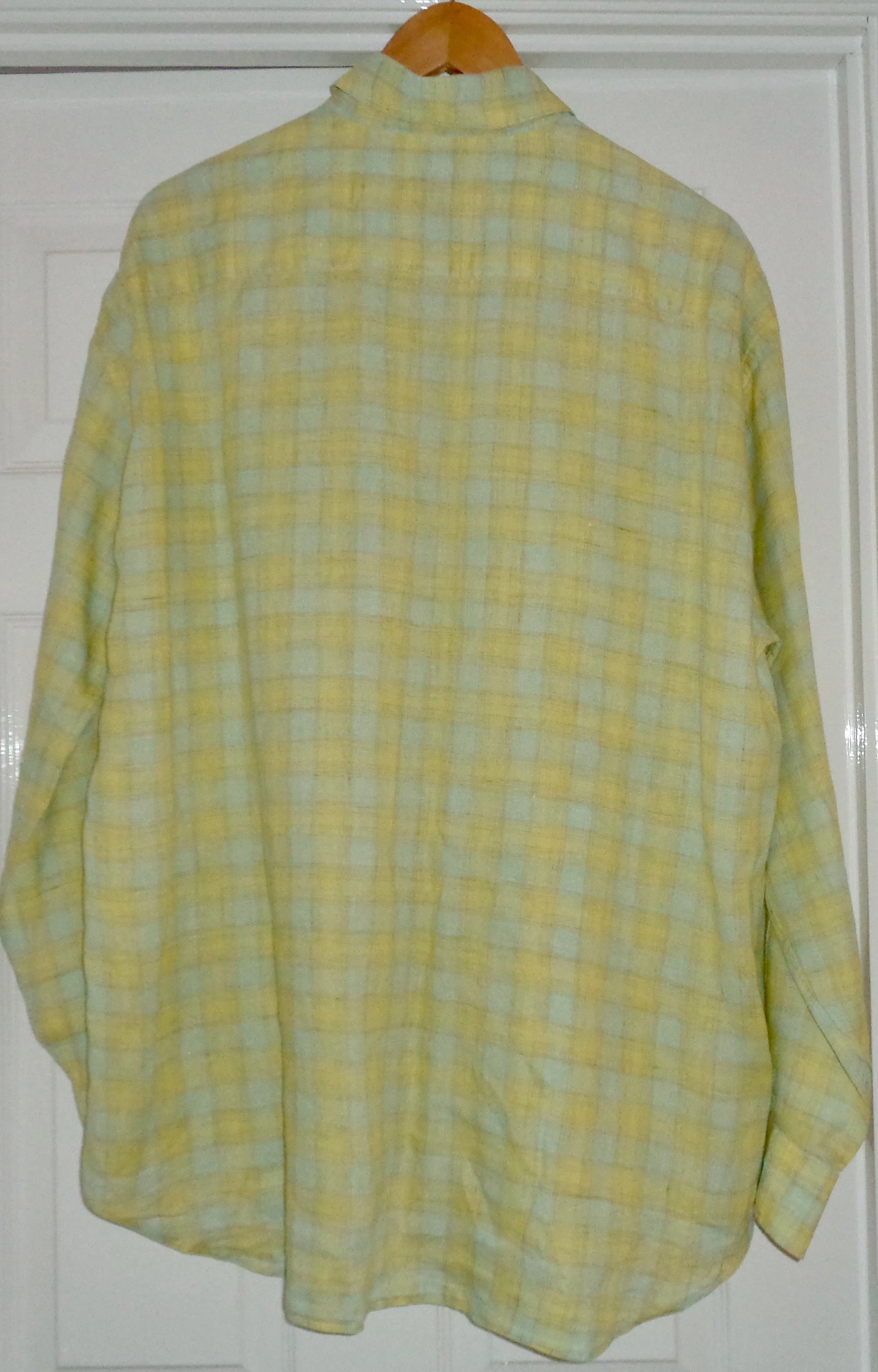 Vintage Dunhill Yellow & Blue Check Long Sleeve 100% Linen X-Large Shirt