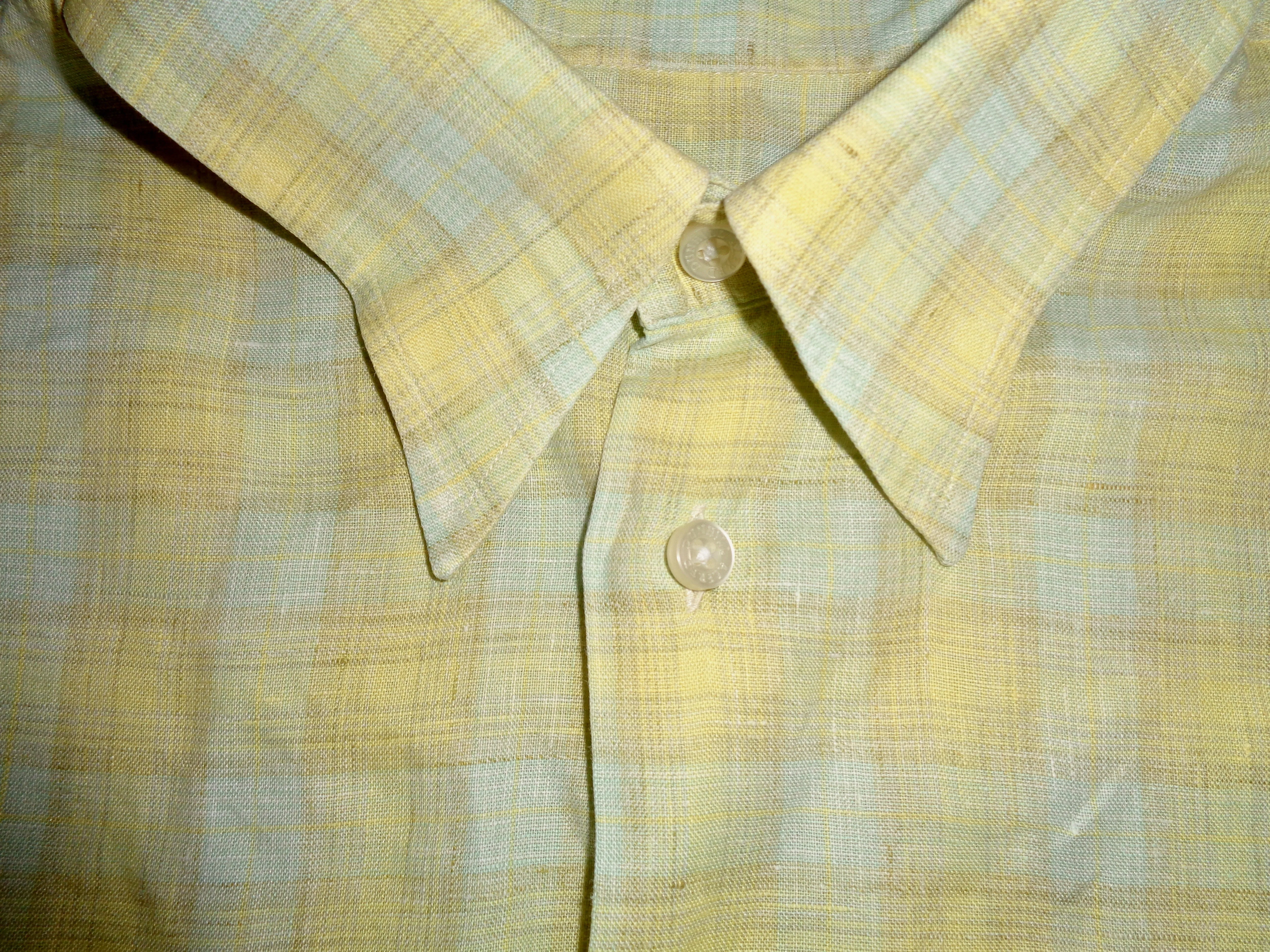 Vintage Dunhill Yellow & Blue Check Long Sleeve 100% Linen X-Large Shirt