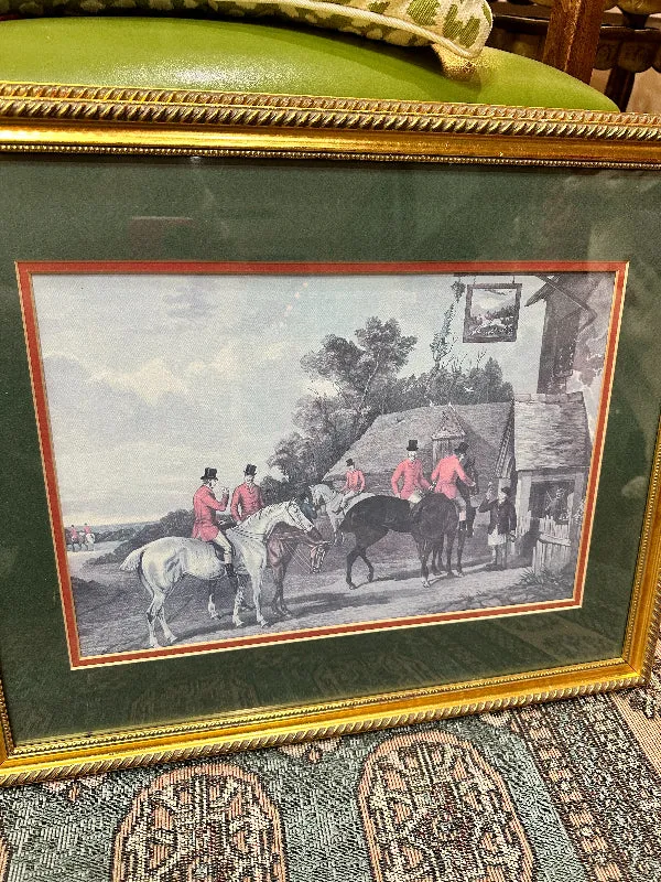 Vintage Fox Hunting Prints Gold Leaf WoodFrame, Double Matted- PAIR