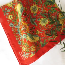 William Morris 'Strawberry Thief' Red Cotton Silk Blend Pocket Square Handkerchief