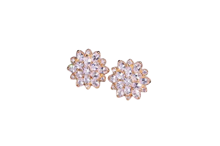 Women Austrian Zircon Elegant Flower Stud Earrings