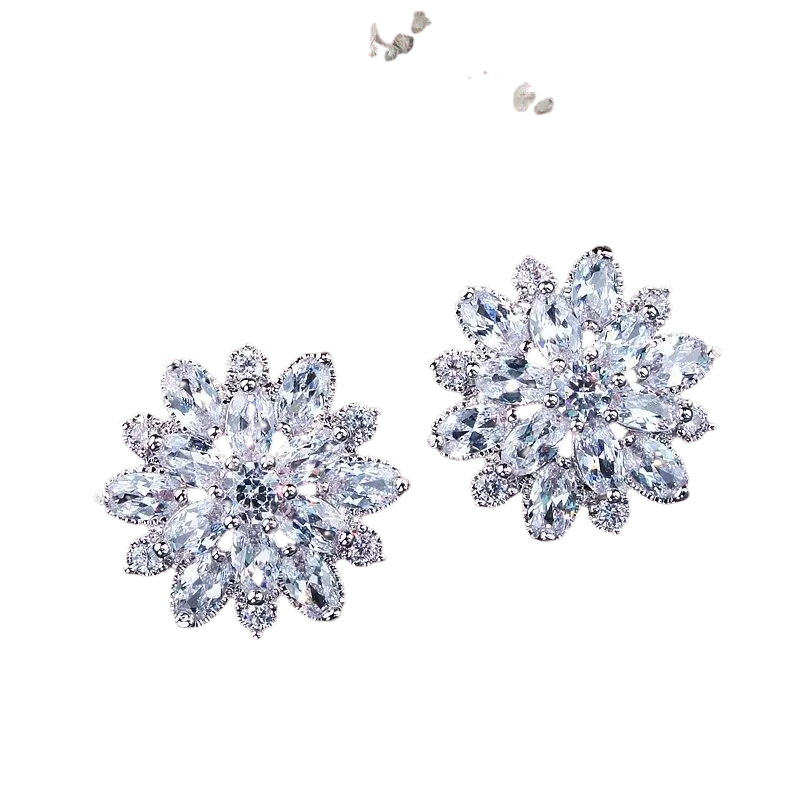 Women Austrian Zircon Elegant Flower Stud Earrings