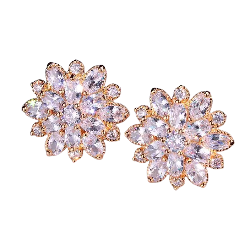 Women Austrian Zircon Elegant Flower Stud Earrings