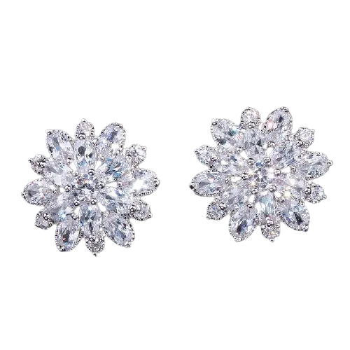 Women Austrian Zircon Elegant Flower Stud Earrings