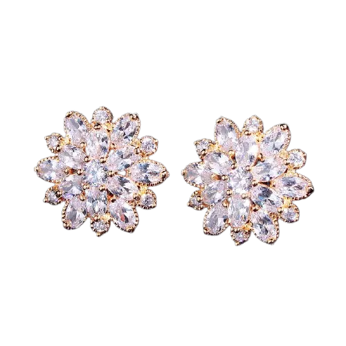 Women Austrian Zircon Elegant Flower Stud Earrings