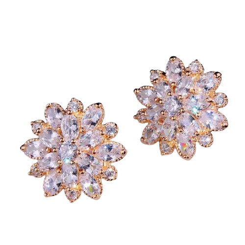 Women Austrian Zircon Elegant Flower Stud Earrings