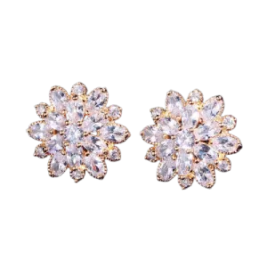 Women Austrian Zircon Elegant Flower Stud Earrings