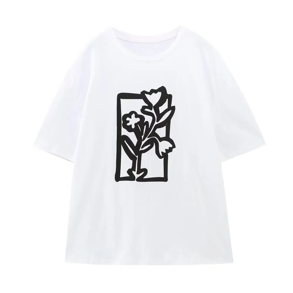 Women Simple Girl Pattern Printed T shirt